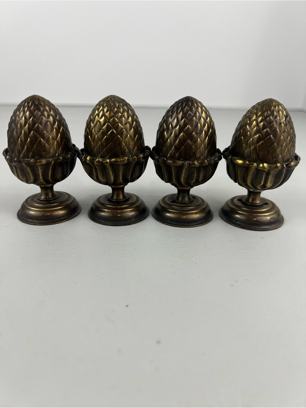 Vintage Heavy Cast Brass Pinecone Finials Toppers - Set of 4